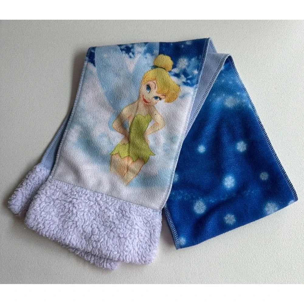 Disney‎ Tinker Bell Neck Scarf Blue Plush Trim 52x7 Muffler Girls 2005 Coldwear